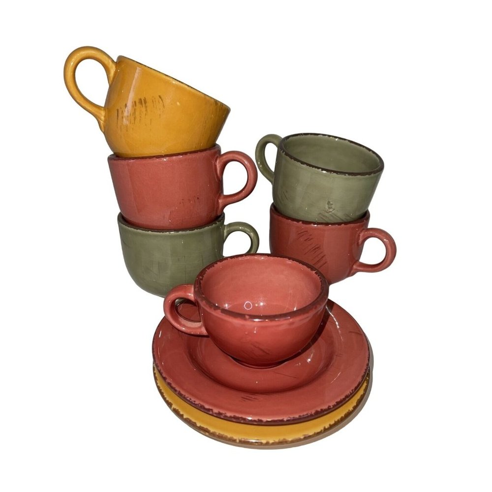 Platypus Italian Lot Colored Cups Brush Strokes Pattern 5 Cups 1 Demi Cp 2 Sc.